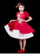 Retro Red Simple Elegant Sweet 3D Rose Play Costumes Child Classic Lolita Dress Small Hat Set