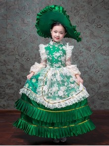 Bright European Ethnic Style Gorgeous Lace Children Performance Costumes Classic Lolita Dress