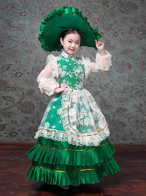 Bright European Ethnic Style Gorgeous Lace Children Performance Costumes Classic Lolita Dress