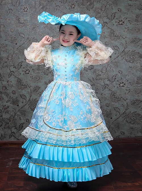 Bright European Ethnic Style Gorgeous Lace Children Performance Costumes Classic Lolita Dress