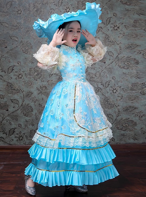 Bright European Ethnic Style Gorgeous Lace Children Performance Costumes Classic Lolita Dress