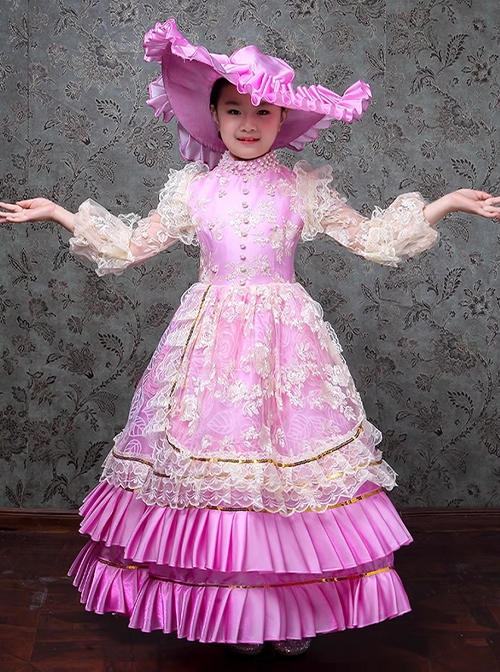 Bright European Ethnic Style Gorgeous Lace Children Performance Costumes Classic Lolita Dress