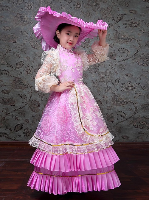 Bright European Ethnic Style Gorgeous Lace Children Performance Costumes Classic Lolita Dress