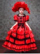 Red Gorgeous European Royal Court Style Lace Bowknot Children Stage Costumes Classic Lolita Girl Long Dress