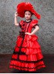 Red Gorgeous European Royal Court Style Lace Bowknot Children Stage Costumes Classic Lolita Girl Long Dress