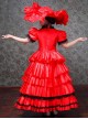 Red Gorgeous European Royal Court Style Lace Bowknot Children Stage Costumes Classic Lolita Girl Long Dress