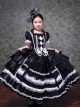 European Style Princess Black White Satin Lace Bowknot Hat Children Catwalk Party Costumes Sweet Lolita Long Dress