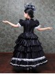 European Style Princess Black White Satin Lace Bowknot Hat Children Catwalk Party Costumes Sweet Lolita Long Dress