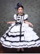 European Style Princess Black White Satin Lace Bowknot Hat Children Catwalk Party Costumes Sweet Lolita Long Dress