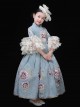 Retro Elegant Flower Low Saturation Lake Blue Lace Hat Children Palace Style Party Costumes Classic Lolita Long Dress