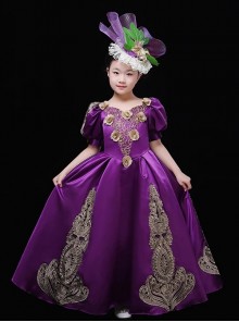 Retro European Palace Elegant Lady Children Palace Style Party Costumes Classic Lolita Long Dress Bonzer Lace Hat Set