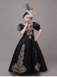 Retro European Palace Elegant Lady Children Palace Style Party Costumes Classic Lolita Long Dress Bonzer Lace Hat Set