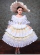 Children Palace Style Apricot Princess Ball Party Costumes Classic Lolita Long Cake Dress Big Hat Set