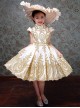 Champagne Elegant Royal Court Lady Party Costumes Classic Lolita Child Girl Dress Big Ruffles Hat Set