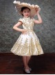 Champagne Elegant Royal Court Lady Party Costumes Classic Lolita Child Girl Dress Big Ruffles Hat Set