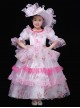 Palace Dreamy Pink Mesh Yarn Princess Girly Heart Party Costumes Sweet Lolita Child Girl Puff Sleeves Dress Big Hat Set