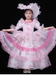 Palace Dreamy Pink Mesh Yarn Princess Girly Heart Party Costumes Sweet Lolita Child Girl Puff Sleeves Dress Big Hat Set