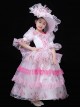 Palace Dreamy Pink Mesh Yarn Princess Girly Heart Party Costumes Sweet Lolita Child Girl Puff Sleeves Dress Big Hat Set