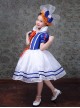 Retro Cute Funny Royal Pixie Party Costumes Tie Bowknot Sweet Lolita Child Girl Stripe Puff Sleeves Dress Hat Set