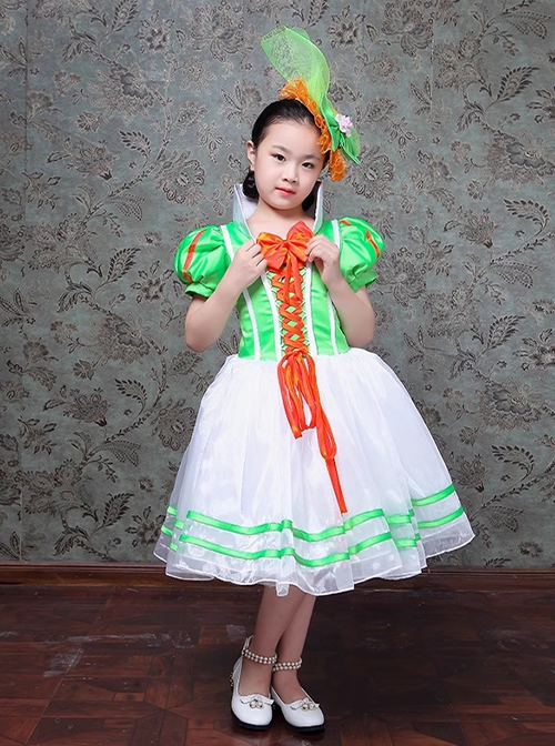 Retro Cute Funny Royal Pixie Party Costumes Tie Bowknot Sweet Lolita Child Girl Stripe Puff Sleeves Dress Hat Set