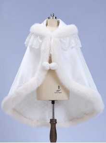 Light Colored Plush Noble Court Versatile  Fur Edge Warm Child Classic Lolita Girl Fall Winter Thicken Cape