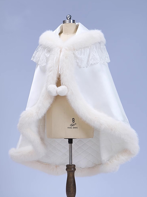 Light Colored Plush Noble Court Versatile  Fur Edge Warm Child Classic Lolita Girl Fall Winter Thicken Cape