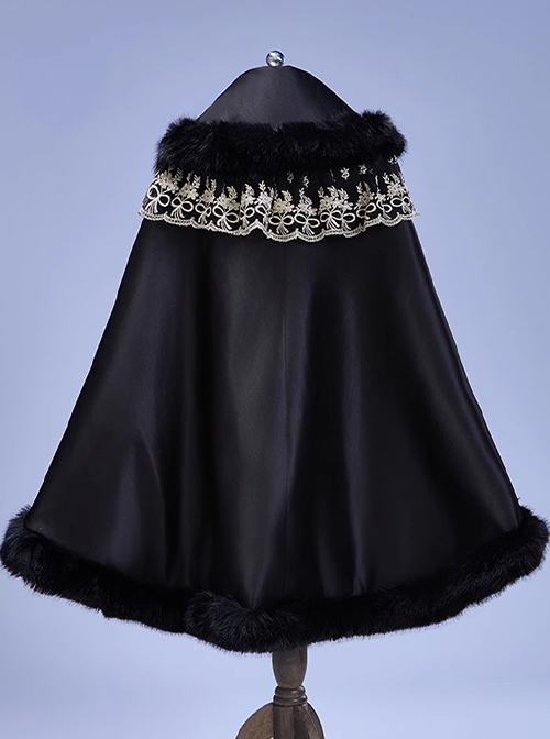 Black Plush Elegant Noble Court Versatile Fur Edge Warm Child Gothic Lolita Girl Fall Winter Thicken Cape