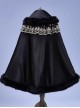 Black Plush Elegant Noble Court Versatile Fur Edge Warm Child Gothic Lolita Girl Fall Winter Thicken Cape