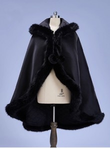 Elegant Noble Court Versatile Simple Fur Edge Black Plush Warm Gothic Lolita Girl Fall Winter Child Cape