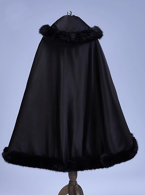 Elegant Noble Court Versatile Simple Fur Edge Black Plush Warm Gothic Lolita Girl Fall Winter Child Cape