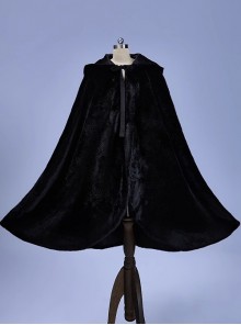 Versatile Simple Black Plush Elegant Noble Court Warm Gothic Lolita Girl Fall Winter Child Hooded Cape