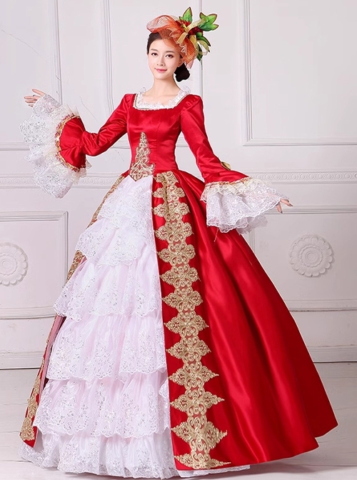 Princess Dress Model Stage Performance Satin Classic Embroidery Lolita Prom Long Sleeves Dress