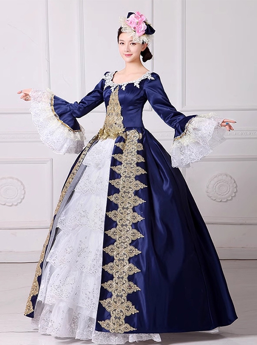 Princess Dress Model Stage Performance Satin Classic Embroidery Lolita Prom Long Sleeves Dress