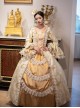 Champagne Golden Solemn Elegant Palace Style Stage Costume Lolita Princess Prom Dress Flower Hat Set