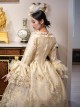 Champagne Golden Solemn Elegant Palace Style Stage Costume Lolita Princess Prom Dress Flower Hat Set