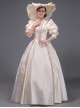 Champagne Elegant Noble European Style Host Glossy Satin Lolita Prom Large Puff Sleeves Long Dress Hat Set