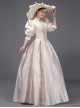 Champagne Elegant Noble European Style Host Glossy Satin Lolita Prom Large Puff Sleeves Long Dress Hat Set