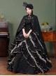 Black Elegant Noble European Style Queen Temperament Imperial Classic Lolita Prom Long Dress Hat Cloak Set