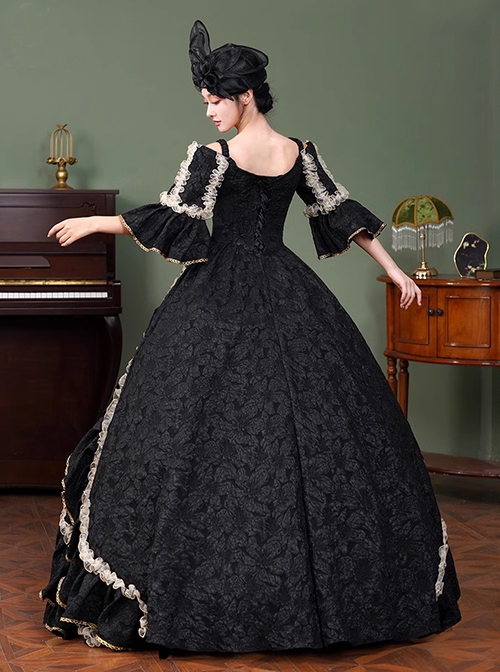 Black Elegant Noble European Style Queen Temperament Imperial Classic Lolita Prom Long Dress Hat Cloak Set