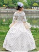 Champagne Floral Classic Lolita Prom European Medieval Retro Palace Princess Ball Dress Hat Set