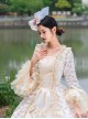 Champagne Floral Classic Lolita Prom European Medieval Retro Palace Princess Ball Dress Hat Set