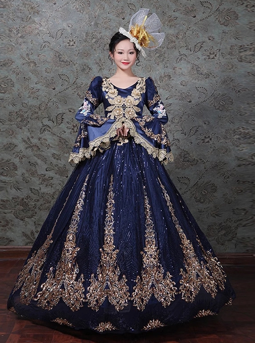 Gorgeous Glitter Sequins Slim Classic Lolita Prom European Medieval Retro Palace Princess Puff Sleeves Dress