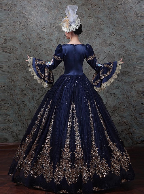 Gorgeous Glitter Sequins Slim Classic Lolita Prom European Medieval Retro Palace Princess Puff Sleeves Dress