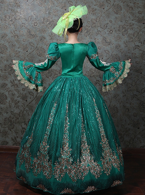 Gorgeous Glitter Sequins Slim Classic Lolita Prom European Medieval Retro Palace Princess Puff Sleeves Dress