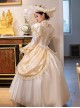 Champagne Elegant Princess Belle Classic European Palace Lolita Prom Performance Costumes Satin Long Dress