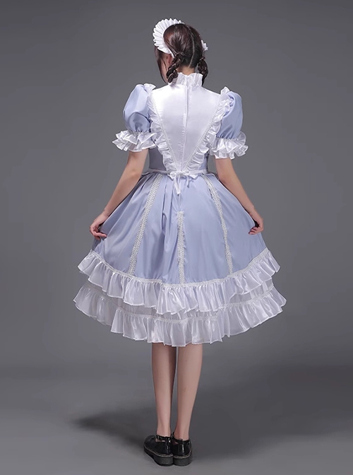 Traditional European Housekeeper Maid Servant Stage Performance Costume Lolita Prom Glossy Satin Dress