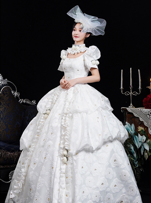 Retro European Style Royal Tea Party Costume Noble Wedding Lolita Prom White Cake Dress