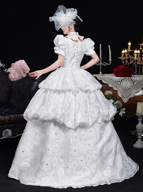 Retro European Style Royal Tea Party Costume Noble Wedding Lolita Prom White Cake Dress