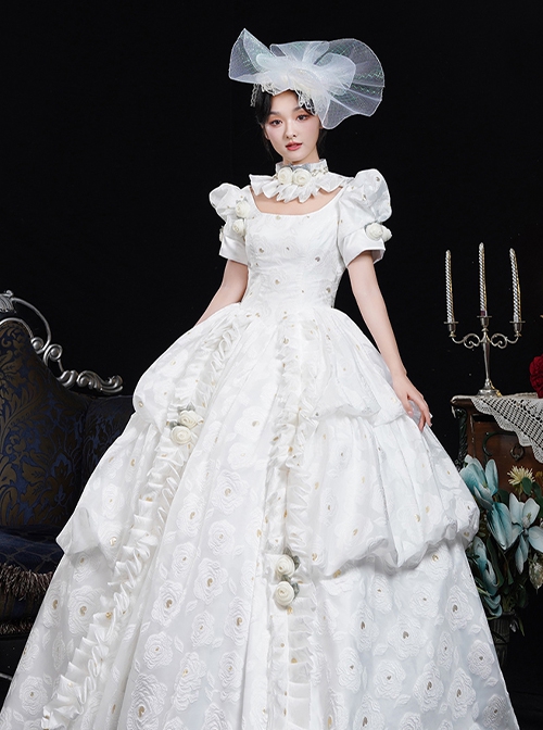 Retro European Style Royal Tea Party Costume Noble Wedding Lolita Prom White Cake Dress