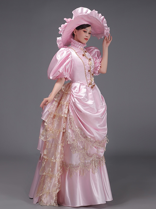 Satin Retro European Style Royal Tea Party Costume Dowager Lolita Prom Large Puff Sleeves Dress